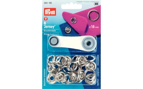 390195 Prym Кнопки Jersey 18мм кольцо (6шт) серебристые