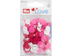 393031 Prym Love Кнопки "Color Snaps"сердце белое,красное,розовое 13,6 мм 30шт.